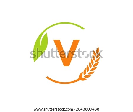 Agriculture Logo On V Letter Concept. Agriculture and farming logo design. Agribusiness, Eco-farm and rural country design with V letter Template