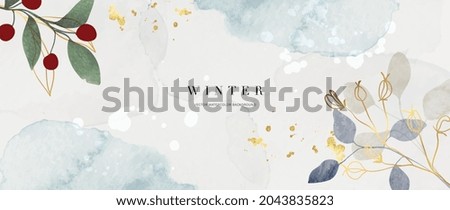 Winter background design  with watercolor brush texture, Flower and botanical leaves watercolor hand drawing. Abstract art wallpaper design for wall arts, wedding and VIP invite card.  Vector EPS10 Royalty-Free Stock Photo #2043835823