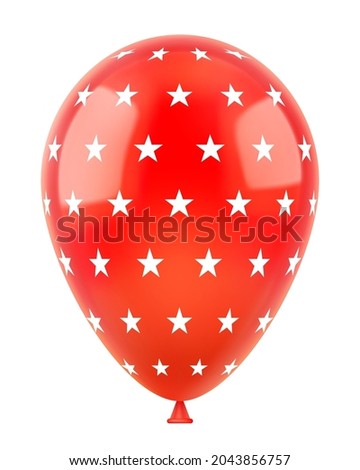 Helium balloon red color with stars, flag of America. USA. American symbol. Independence Day, 4th of July. Uncle Sam. 3D realistic vector illustration, isolated on white background.