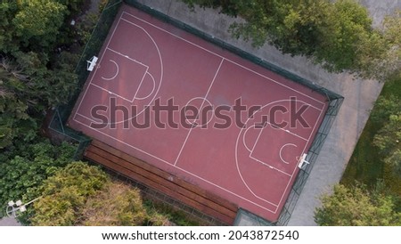 Basketball Court Red Floor in Nature Park Outdoor Sport