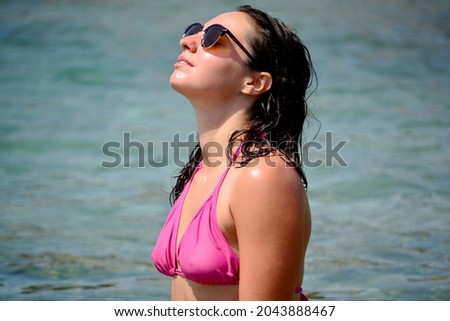 Portrait of young brunette woman at the beach, Caprera, Sardinia, Italy, Europe 3