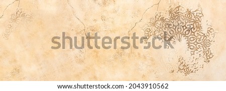 Background in American Indian Style with Mayan or Aztec calendar on old wall. Empty space texture. Royalty-Free Stock Photo #2043910562