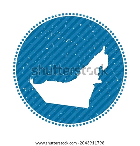 UAE striped retro travel sticker. Badge with map of country, vector illustration. Can be used as insignia, logotype, label, sticker or badge of the UAE.