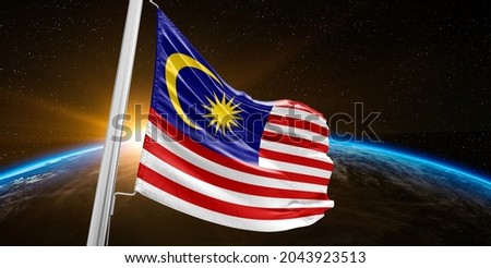Malaysia national flag cloth fabric waving on beautiful sky.