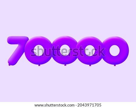 Purple 3D number 70000 balloon realistic 3d helium Purple balloons. Vector illustration design Party decoration,Birthday,Anniversary,Christmas,Xmas,New year,Holiday Sale,celebration,carnival