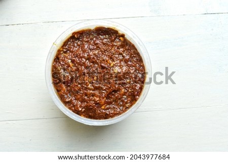 Minced fermented fish (jaew bong) is a popular dish in the northeastern region of Thailand. Royalty-Free Stock Photo #2043977684