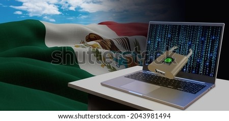 Waving national flag of the Mexico. Concept for information technology and data security safety to prevent cyber attack. Internet and network security.