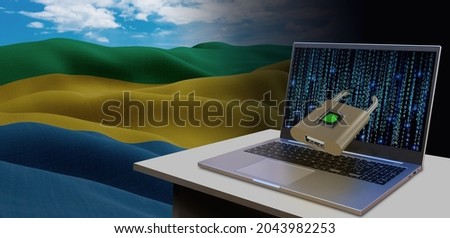 Waving national flag of the Gabon. Concept for information technology and data security safety to prevent cyber attack. Internet and network security.