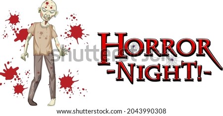 Horror Night text design with creepy zombie illustration