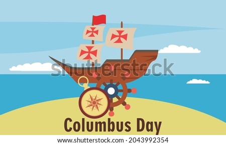 Happy columbus day celebration with sailboat and ocean scene 
