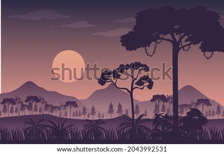 Silhouette twilight forest landscape background illustration