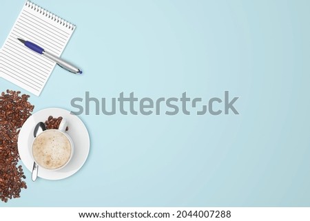 coffee cup with coffee beans with note and pen 