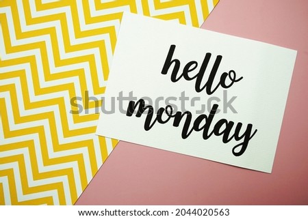 Hello Monday card typography text on pink background