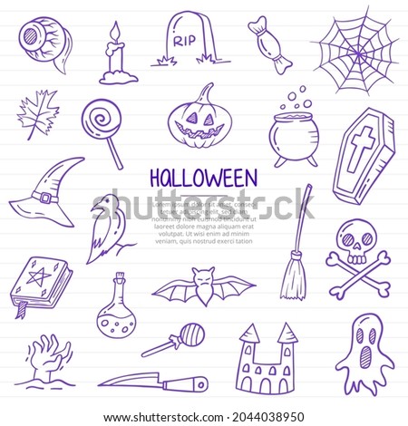 halloween events or holiday doodle hand drawn with outline style on paper books line