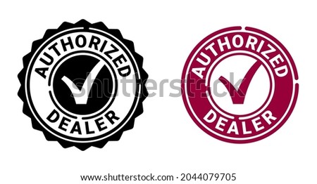 Authorized dealer icon in red circular seal stamp with check mark. Verified seller isolated badge Royalty-Free Stock Photo #2044079705