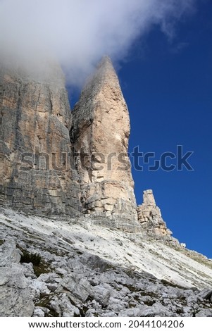 Three peaks. National Park Tre Cime di Lavaredo. Dolomites. South Tyrol. Italy