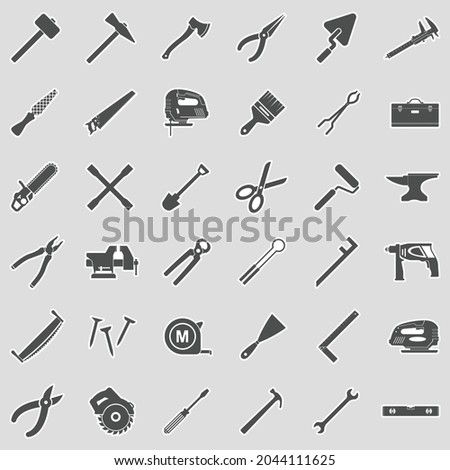 Tools Icons. Sticker Design. Vector Illustration.