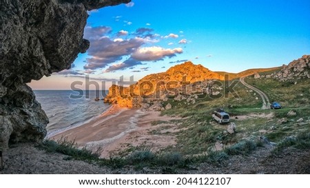 Crimea peninsula, General's beaches. Landscape of the coast and the black sea. Royalty-Free Stock Photo #2044122107