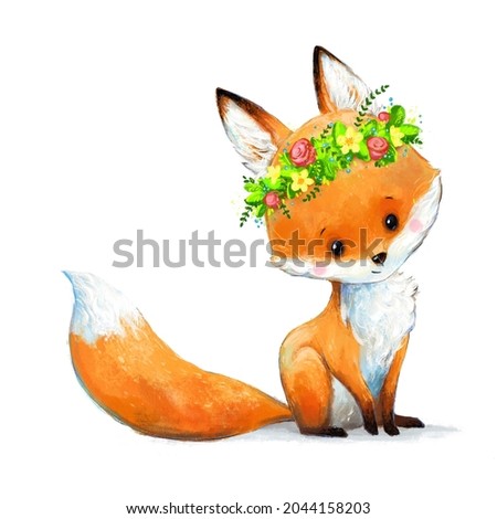Little red fox. Cute cartoon animal illustration
