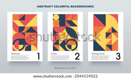 Bauhaus pattern. Abstract geometric design covers. Simple colorful vector mockup posters. Trending vintage retro style background with creative elements. 