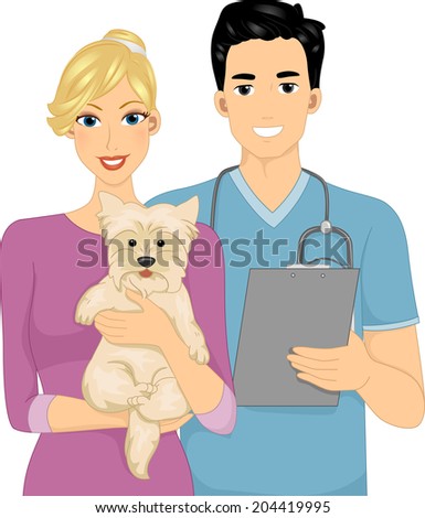 Illustration of a Woman Taking Her Dog to the Veterinarian
