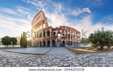 Roman Coliseum at sunset, summer view with no people, Italy Royalty-Free Stock Photo #2044201058