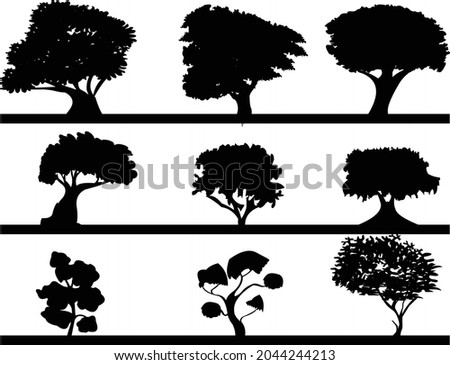 Set of silhouettes of deep trees vector illustration
