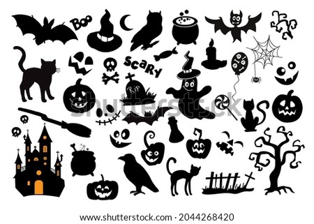 Collection of silhouettes for the day of Halloween. Vector illustration isolated