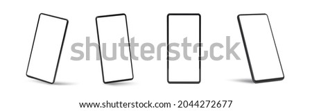 Mobile device mockup set. Four smart phones isolated on white. Modern smartphone with blank screen Royalty-Free Stock Photo #2044272677