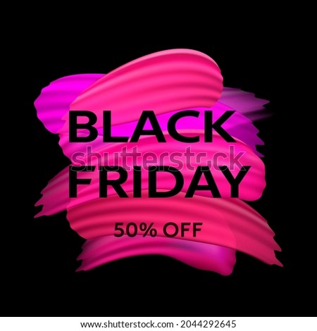Discount, flyer, template with the inscription on the black background. Black Friday sale inscription on light brush strokes. Raster illustration gift card.