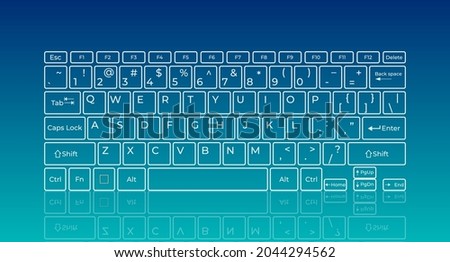 Touch screen virtual keyboard, glowing keys and reflection on blue background Royalty-Free Stock Photo #2044294562