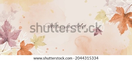 Abstract art autumn background with watercolor maple leaves. Watercolor hand-painted natural art perfect for design decorative in the autumn festival, header, banner, web, wall decoration, cards. Royalty-Free Stock Photo #2044315334