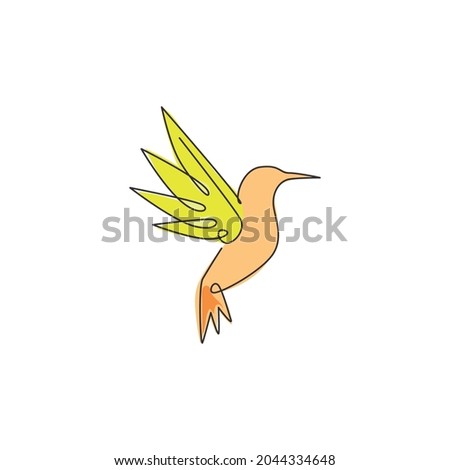 One single line drawing of cute hummingbird for company business logo identity. Little beauty bird mascot concept for avian national zoo park. Continuous line graphic vector draw design illustration