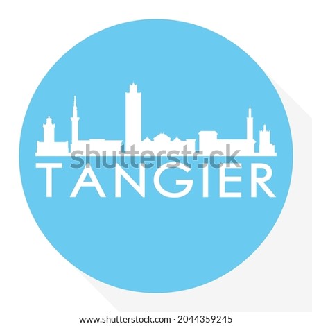 Tangier, Morocco Round Button City Skyline Design. Silhouette Stamp Vector Travel Tourism.