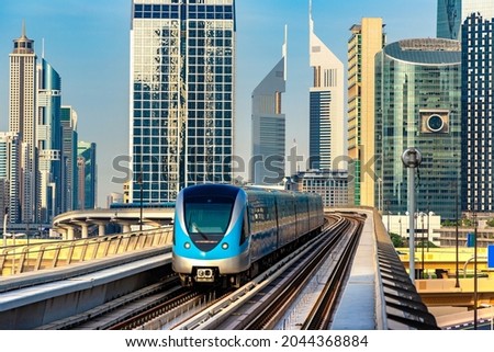 Dubai metro railway in a summer day in Dubai, United Arab Emirates Royalty-Free Stock Photo #2044368884