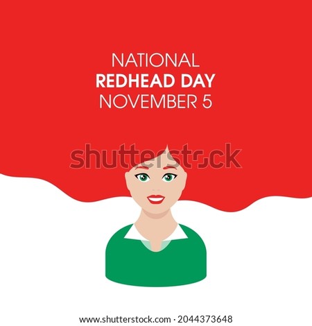 National Redhead Day vector. Happy beautiful redhead woman face avatar icon vector. Cute girl with long red hair vector. Redhead Day Poster, November 5. Important day Royalty-Free Stock Photo #2044373648