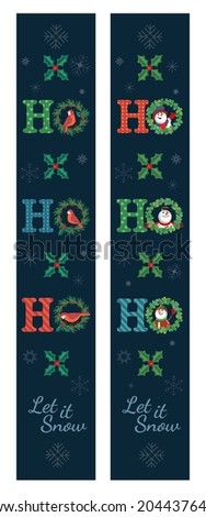 Christmas vertical banner decorative vector porch set. Xmas Porch Sign. Home Wall Door Holiday Party Decor, New Year Outdoor Indoor Christmas Decoration. cute festive