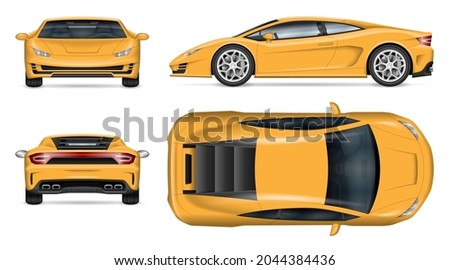 Super sports car vector mockup on white for vehicle branding, corporate identity. View from side, front, back, and top. All elements in the groups on separate layers for easy editing and recolor. Royalty-Free Stock Photo #2044384436