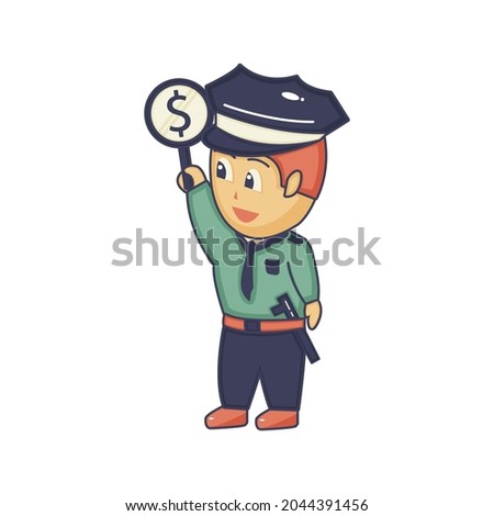 Police character with signboard in hand Royalty-Free Stock Photo #2044391456