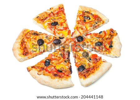 Sliced home made pizza isolated on white background 