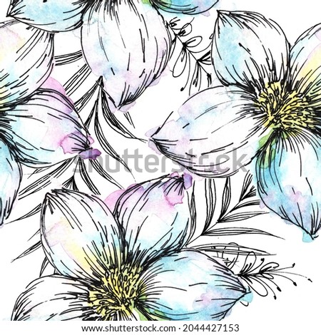 
Watercolor flowers in a seamless pattern. Can be used as fabric, wallpaper, wrapper.