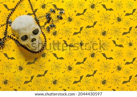 Scary skeleton decoration on the table for Halloween