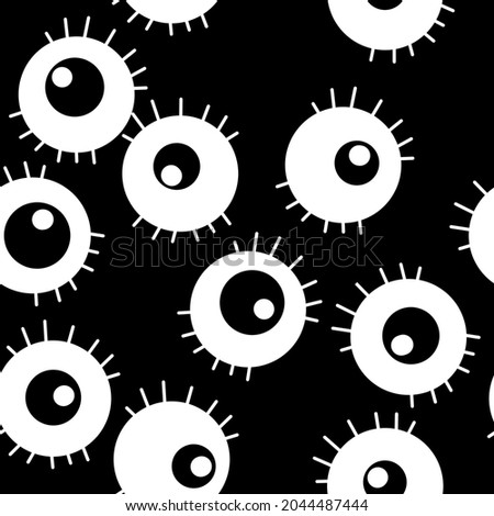 Seamless Halloween pattern with eyes on black background for wallpaper and fabrics and textiles and packaging and gifts and cards and kids and party 