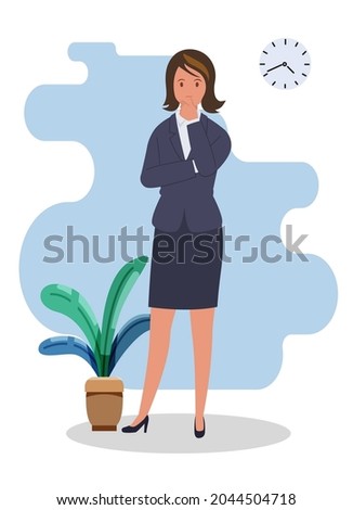 The woman thinks. Making a decision. Vector illustration in a flat style.