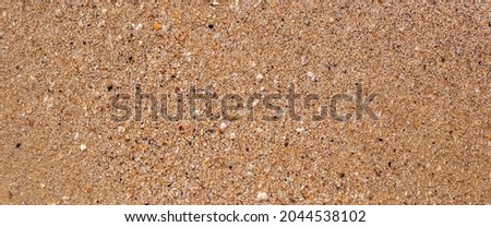 Beach sand texture on a summer day. Top view, flat lay. Banner.