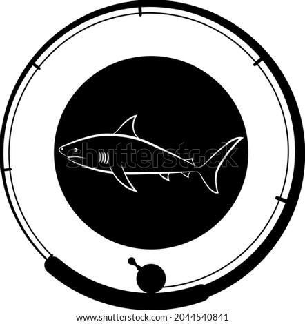 fishing badge with shark and fishing rod