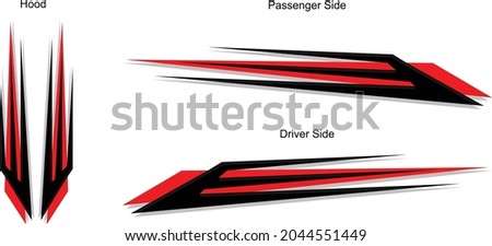 Custom illustrated vehicle stripe decal design kit for sides and top of car, truck, motorcycle, boat and more. Sharp pointy geometric wing design. Vector eps graphic design. Royalty-Free Stock Photo #2044551449