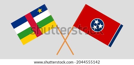Crossed flags of Central African Republic and the State of Tennessee. Official colors. Correct proportion