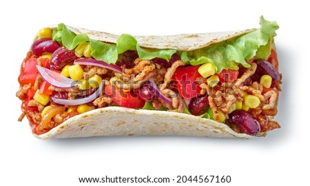 mexican food tacos isolated on white background, top view