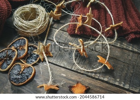 Autumn Ornaments on Wooden Table Background
